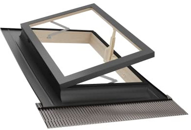 Emica - Lucernario apertura Libro in Alluminio | Linea Best con Vetrata Antigrandine e Security Interna 4T-9-4T | Legno Abete | Ideale per uscita sul Tetto | Finestra da tetto (78x98 Base x Altezza)