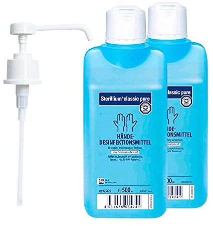 Bode Sterillium Classic Pure Händedesinfektionsmittel, 2x 500ml, inkl. 1x Bode Dosierpumpe für 500ml Flaschen