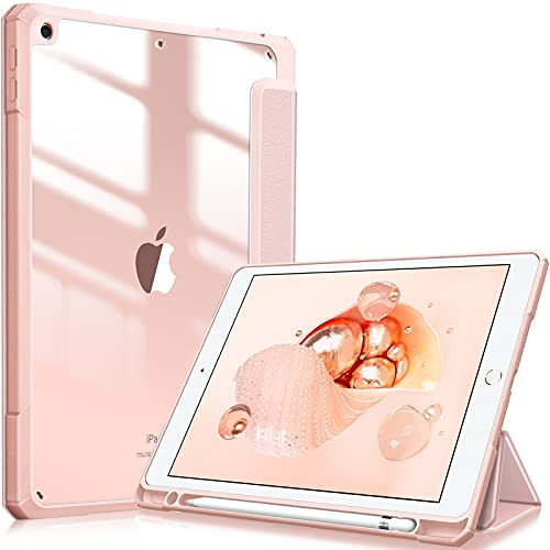 Fintie Hybrid Hülle für 10.2 Zoll iPad 9. Generation 2021/8. Gen 2020/7. Gen 2019 mit Stifthalter - Stoßfeste Schutzhülle mit transparenter Hartschale auf der Rückseite, Roségold