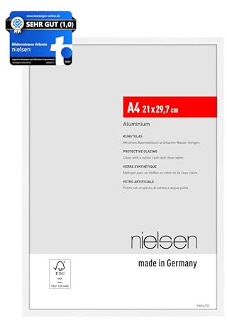 nielsen Bilderrahmen, 21 x 29,7 cm (A4), Aluminium, Weiß matt, Dokumentenrahmen zum Aufhängen im Hoch- & Querformat, bruchsicheres Kunstglas, Atlanta