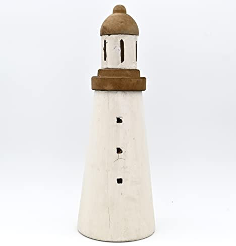 dasmöbelwerk Leuchtturm Deko Figur Holz Maritim Miniatur Leuchtfeuer Turm -Rustik- (H/Ø: 33 x unten 11,5 cm)