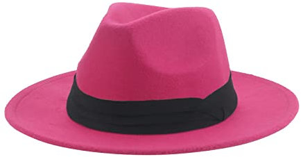 QBQZXAOSOWH Fedora Trilby Hüte Für Frauen Fedoras Hüte Klassischer Panamahut Männer Breite Krempe Filzhut Kirche Hochzeit Filzband 56-58Cm (Erwachsener) Roserot-Schwarz