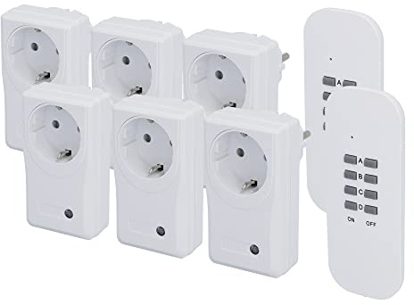 UNITEC Funkfernschalter-Set, 6 Steckdosen und 2 Fernbedienungen, Funksteckdosen für Innenbereich, weiß, Doppelpack