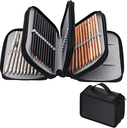 Large Colored Pencil Case High Capacity Zipper Pen Bag 72 Slots 4 Layers Pen Organiser Stationery Pouch Bag Case Paint Brush Holder Storage For Office School Artist Sketch Drawing Pencils Holder