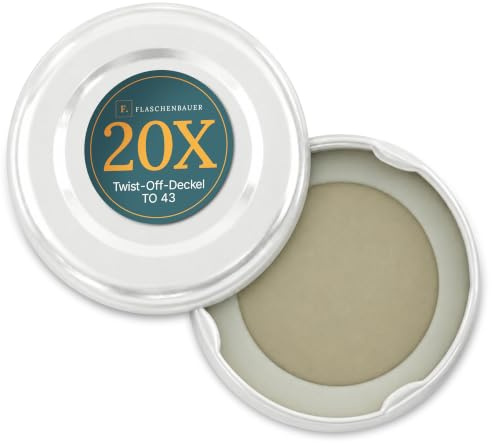 Flaschenbauer - Twist Off Ersatzdeckel 20 Stk. Weiß 43mm - Deckel für Einmachgläser - TO 43 Schraubdeckel für Gläser, Einmachdeckel für Marmeladengläser, Aufbewahrungsgläser - Made in Germany