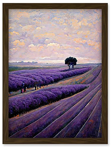 Doppelganger33 LTD Lone Tree In A Field Of Purple Lavender Flowers Artwork Framed Wall Art Print A4