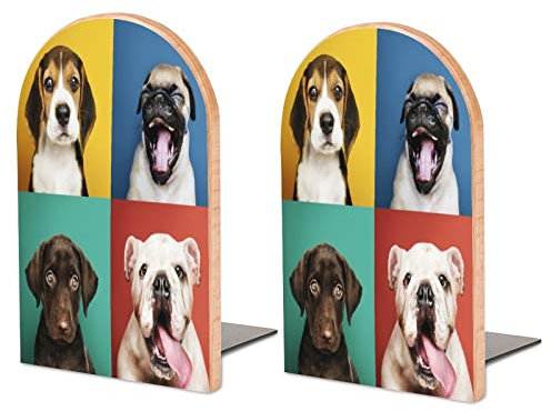 Serre-Livres en Bois de Chien Mignon pour étagères, Serre-Livres pour Livres Lourds, Serre-Livres en Bois Robuste, Serre-Livres en Bois Rustique pour Bureau antidérapant