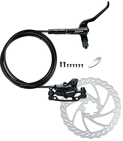 RUJOI MTB Hydraulic Disc Brakes Set, Mountain Bike Right Rear 1450mm Brake Aluminum Alloy Levers with Calipers PM/is Adapter and 160mm rotor Fit E-Bike(Pred Bled/Pads Included)