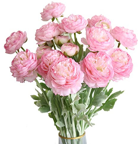 Künstliche Ranunkeln mit echtem Stiel, Seide, Ranunkel, für Haushaltsarrangement, 6 Stück (rosa lila)