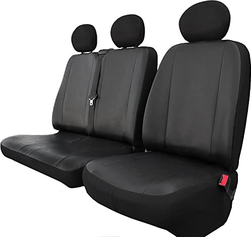 ERJOT Autositzbezüge Sitzbezüge kompatibel mit VW Crafter II 2+1 (2016 -) maßgefertigte Bus (Sitzbezüge für Fahrersitz und Doppelbank Vorne) Kunstleder Schonbezüge in Schwarz
