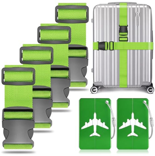 4 Stück Koffergurt Kofferband Gepäckgurt Einstellbare Kofferband mit 2 Stück Kofferanhänger, Gepäckband für Schnell erkennen Gepäck Reisetasche Koffer