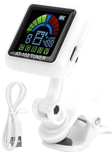 Accordeur de Guitare Rechargeable, USB Guitar Clipon Tuner Accordeur Rechargeable avec Batterie Intégrée pour Guitare Basse Violon ukulélé AT102 (AT-102 blanc)