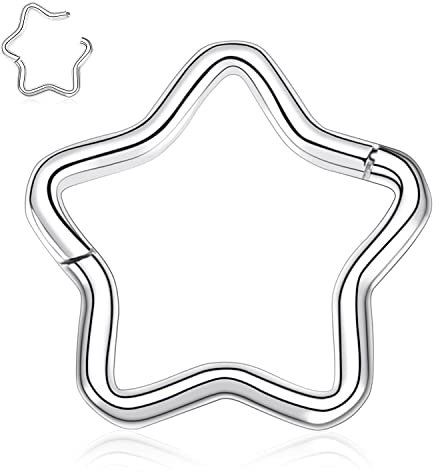 Daith Ohrring chirurgischer Stahl Septum Schmuck 16 g Septun Ringe silberner Septum Clicker Ring Stern Nasen Creolen Ring Rook Ohrringe Conch Piercing Schmuck Tragus Knorpel Helix Creolen Ohrring 8 mm