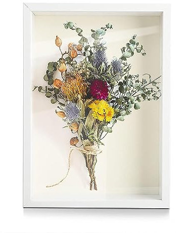 Qivine 3D Bilderrahmen 22,5x31,5x6cm Tief Rahmen zum Befüllen, Weiß Schreibtisch Deko Objektrahmen Geschenk für DIY Objekte, Blumen, Hochzeits
