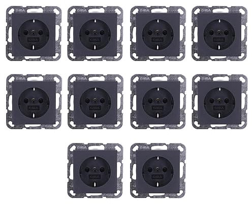 10 StückGira 445328 SCHUKO-Steckdose mit Shutter Berührungsschutz System 55 Anthrazit