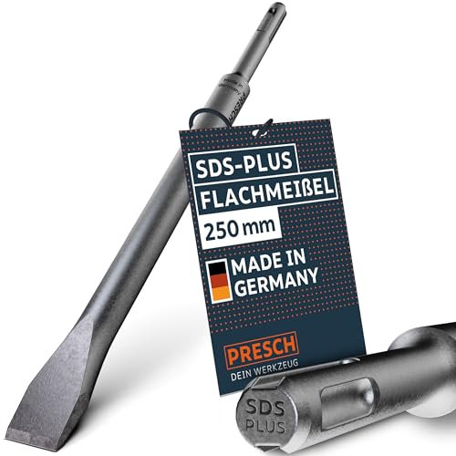 Presch SDS-Plus Flat Chisel - Extremely Robust, Durable 20mm Wide Cutting Edge - for All Demolition Work (250mm Length) - Rotary Hammer Chisel Made of high-Performance Steel for Powerful impacts