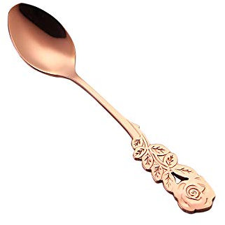 Cuchara de flores de acero inoxidable para café, té, tenedor, herramienta de postre, manteles individuales de silicona (oro rosa, talla única)