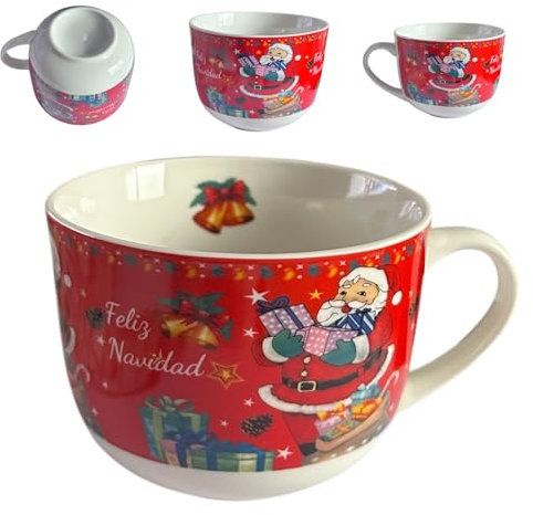 Grande Tazza Natalizia in ceramica, Tazza mug grande Natalizia, Tazzone natalizio, Ottima qualità, Regalo di Natale. (Babbo/doni)