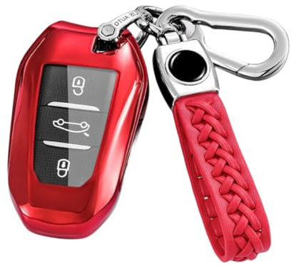 MEDZUK Coque Clé Compatible avec Citroen C5 Aircross 2018-2024 2025 Coque de Protection pour clé de Voiture TPU, Accessoire Étui pour Clés avec Porte-clés (Rouge)