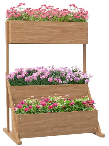 Outsunny Jardinière sur Pieds surélevée carré Potager 3 Niveaux avec Inserts d'irrigation et Feutre Drainage en Bois pour extérieur dim. 108L x 80l x 140H cm