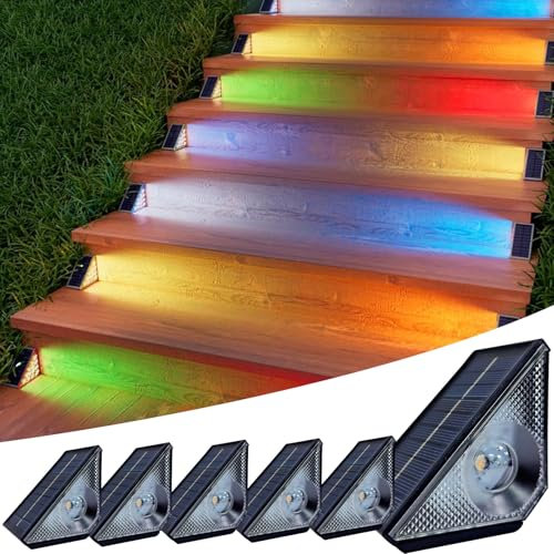 GEEKHOM Solar Step Deck Lights Outdoor 6 Pack Step Light, Waterproof Warm White/7 RGB Color Glow Fence Lights for Patio Stairs Post Pathway Porch Driveway Garden Decor
