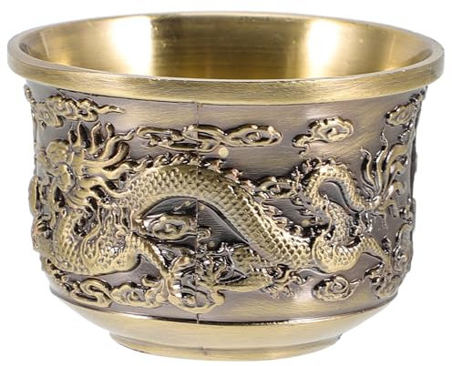 Luxshiny Chinese Kung Fu Teacup - Traditional Zinc Alloy Tea Cup with Dragon & Phoenix Embossing (5x3.5cm) - Small Espresso & Tea Tasting Cup for Home, Office, Gifts