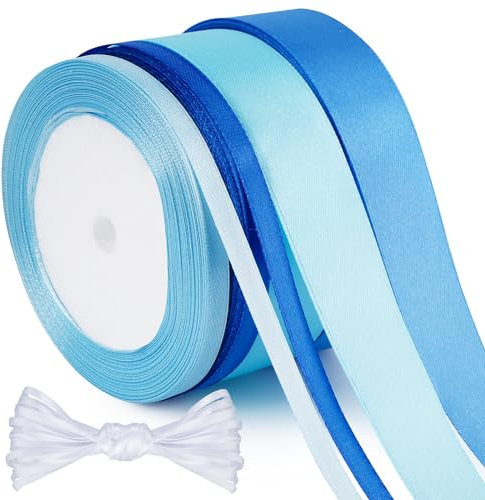 BOFUNX 5 Rolle Satinband Blau Dunkelblau Weiß Schleifenband Geschenkband Dekoband Stoffband für Taufe Kommunion Geburtstag Hochzeit Basteln Bänder 3mm/6mm/25mm