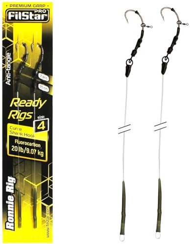 PRO FILSTAR Karpfenangeln Ronnie Rig Angelhaken N4, Fluorocarbon Vorfach 20cm 9kg Аnti Тangle Sleeve - Curve Shank Hook - Pop Up Angel Köder - Boilies Haar Rig - Karpfen Angeln Zubehör - Carp Fishing