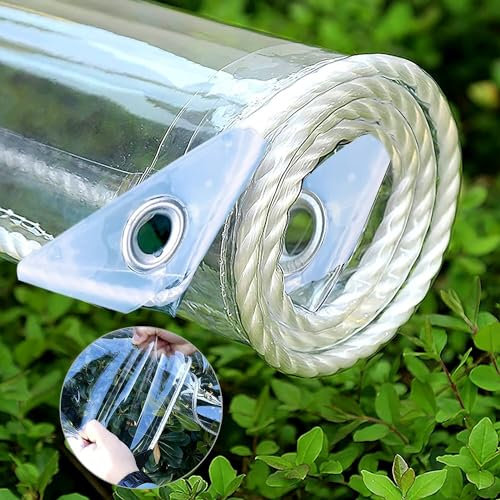 LCYFBE Transparent Tarpaulin,Heavy Duty Waterproof PVC Glass See Through Tarp Cover Sheet,500g/m², 0.35mm Thick,for cover gardens plants, greenhouses, Terrace furniture(2.5 m x 2.5 m