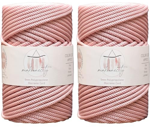 Makromecity, 2 matasse di filo di poliestere macramè da 5 mm x 94,8 m, 5 mm, in polipropilene, rosa, macramè, uncinetto, macramè, borse, sottotetto, tappeto