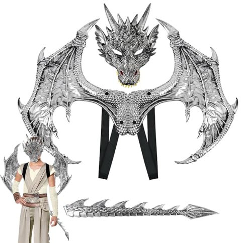 Anyingkai Déguisement Dragon,Masque de dragon d'Halloween,3 Pcs Costume Ailes de Dragon pour Enfants,Costume de Dragon pour Halloween Carnaval Cosplay,Avec Ailes Masque Et