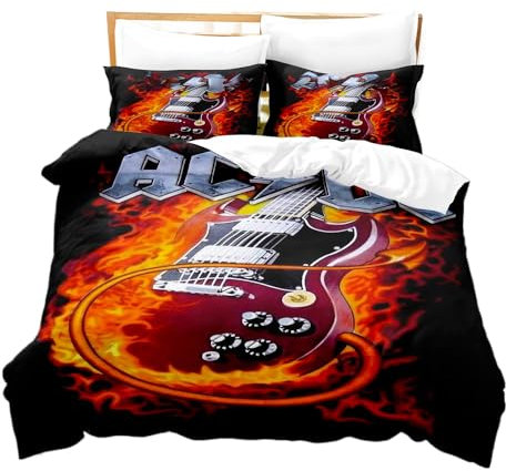HQMOMO Rock Bettwäsche,Gitarre Bettbezug Set Jungen,Musikthema Bettwäsche-Set Kinderbettwäsche,Bettbezug 135x200,Teenagerbettwäsche Jungen (B,90x200+75x50cm)