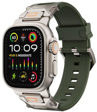 FiNESTONE Cinturino per Apple Watch Ultra 2 e Ultra – Fluororubber (FKM) Sport Band 49 mm per Apple Watch Ultra 2/Ultra/Series 9/8/7/6/5/4/3/2/1/SE 45 mm 44 mm 42 mm robusto cinturino resistente