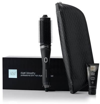 ghd Duet Blowdry Gift Set - 2-in-1 Hair Dryer Brush with Volume Forever Blow Dry Cream and Heat Resistant Bag, Wet to Blow Dried with No Heat Damage, 3X More Volume, 50% More Shine, UK Plug