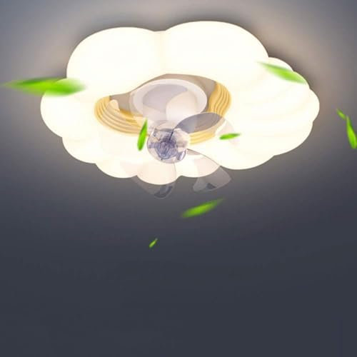 20.4'' Ventilatore da soffitto LED acrilico a forma di fiore con luce, ventilatore bianco a basso profilo, ventilatore da soffitto a incasso, 6 velocità, motore CC silenzioso, per camera da letto,