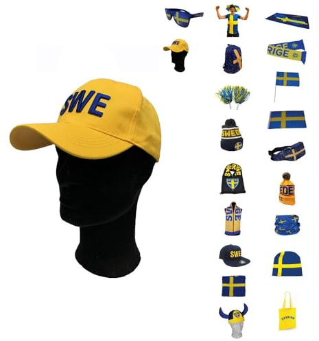 Sverige kläder Schweden Baseball Cap – Gelbe Baumwollkappe mit SWE-Stickerei & Schwedischer Flagge – Verstellbare Einheitsgröße für Erwachsene, Fans, Sport & Mottopartys