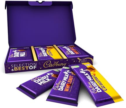 Cadbury Finest Selection Geschenkbox – 6 Tafeln Schokolade à 180g in den beliebten Sorten Vollmilch, Karamell und Ganze Nuss – limitierte Geschenk-Box (1,08 kg)