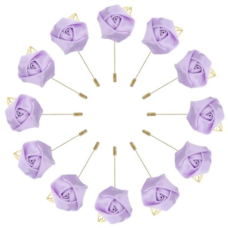 QUARKZMAN 24 Piezas de Boutonnieres de Rosa con Alfileres para Hombres Ceremonia de Boda Aniversario Cena Formal Fiesta Lila Claro