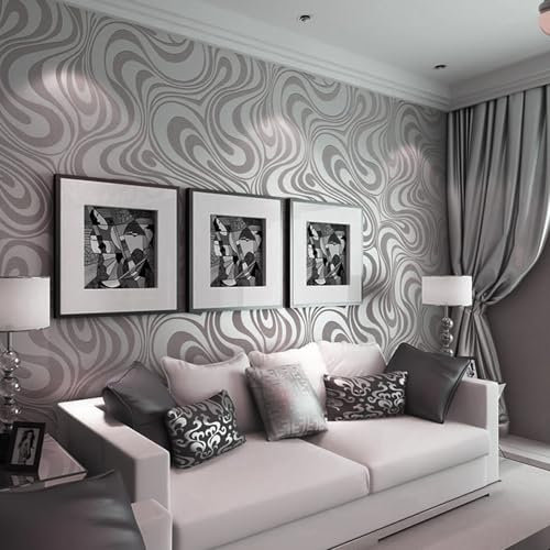 Baketron Modern Dark Gray Abstract Stripe Wallpaper Geometric Wallpaper Murals Galaxy Glitter Textured Wall Paper Roll for Living Room Bedroom Adults Teenager Feature Wall