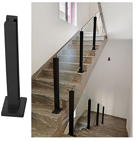 Moderne schwarze Oberfläche Edelstahl Glas Geländer Pfosten für Innen Außen Terrasse Deck Hof Komplettset