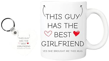 Pickhut This Guy Has The Best Girlfriend Matching Mug & Keyring Gift Set, Valentines Mug for Boyfriend, Anniversary Mug for Him, Novelty, Birthday, Christmas, Valentine Gift