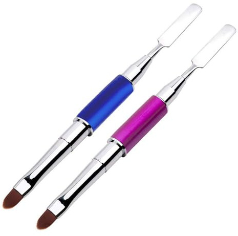 TOROKOM 2PCS Dual-Ended Poly Gel Brush & Picker, 2 in 1 Designs Gel Nail Brushes Stainless Steel Nail Art Brush Slice Tool for Poly Gel UV Gel Acrylic Nails Extension
