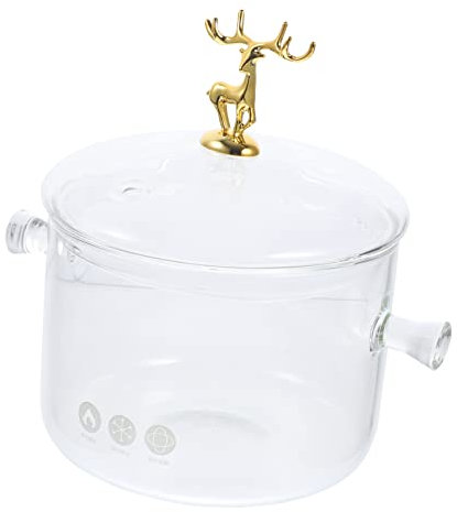 PRETYZOOM Olla de Vidrio para Sopa con Tapa Doble Asa 2 Borosilicato Translucida Utensilio de Cocina para Cocinar y
