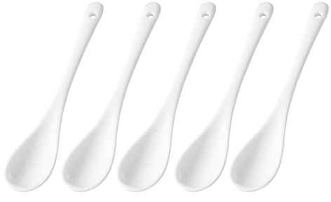 13CM Bone China Small Spoon Coffee Stirring Spoon Long Handle White Spoon Soup Spoon Seasoning Spoon Dining Table Set for 2 Under 50 (White, One Size)