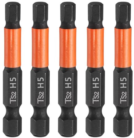 sourcing map 5pcs Hex Head Wrench Drill Bit 5mm(H5) Metric 1/4 Hex Shank 2(50mm) Length S2 Steel Magnetic Impact Drivers Screwdriver Bit Hexagon Electric Drill Bits