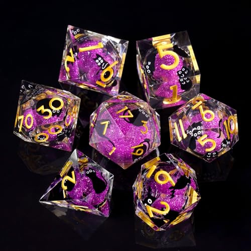 ORUZA Polyedrische DND Würfel Set Liquid Core Katze D&D Würfel Set 7 Stück | Treibsand DND Spielwürfel D4 D6 D8 D10 D12 D20 D% für Dungeons and Dragons RPG MTG Pathfinder Rollenspiele