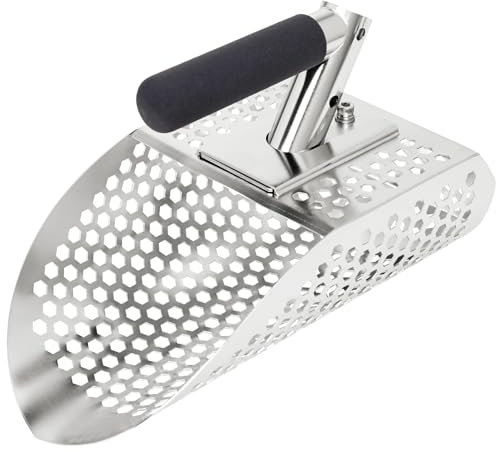 PAMLIAPY Sand Scoop for Metal Detecting, Stainless Steel Detector Scoop, Metal Detecting Accessories, Sifter Shovel for Treasure Hunting, Heavy Duty Sand Flea Rake for Outdoor Living