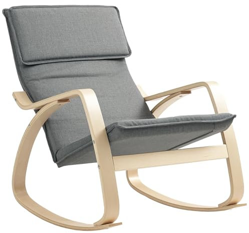 HOMCOM Comfortable Relax Rocking Chair, Upholstered Lounge Chair Recliner with High Back and Headrest for Living Room, Bedroom, Grey