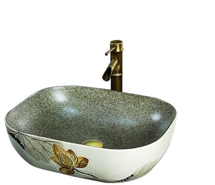 asdchZen Lavandino da Appoggio in Ceramica per Bagno, Anti-Schizzi, retrò, Singolo, in Ceramica Artistica, Lavamani, Lavabo da Appoggio
