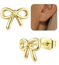 Adramata Ohrringe Silber 925 Stecker für Damen Mädchen Zierliche Ohrringe | Hypoallergene Kinder Ohrringe Mädchen,Klein Seestern Schleife Kreuz Ohrringe Stecker,Silber/Gold Flatback Ohrstecker